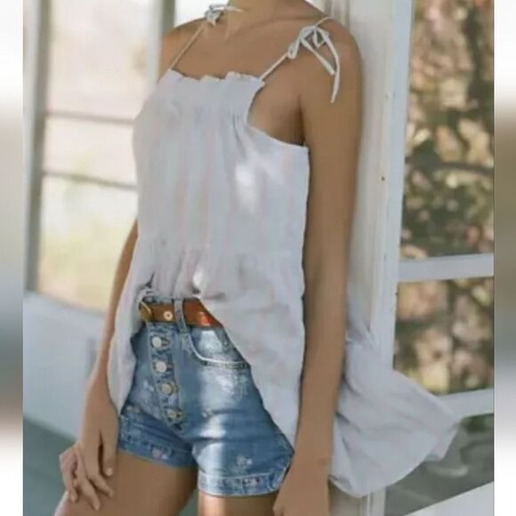 Maeve Large Tiered Striped Sleeveless Tank Top Blue Pink - Picture 1 of 7